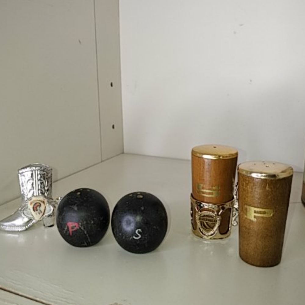 5 Pcs. Vintage Salt & Pepper Shakers Mid-Century Modern Wood & Boot & Bowling
